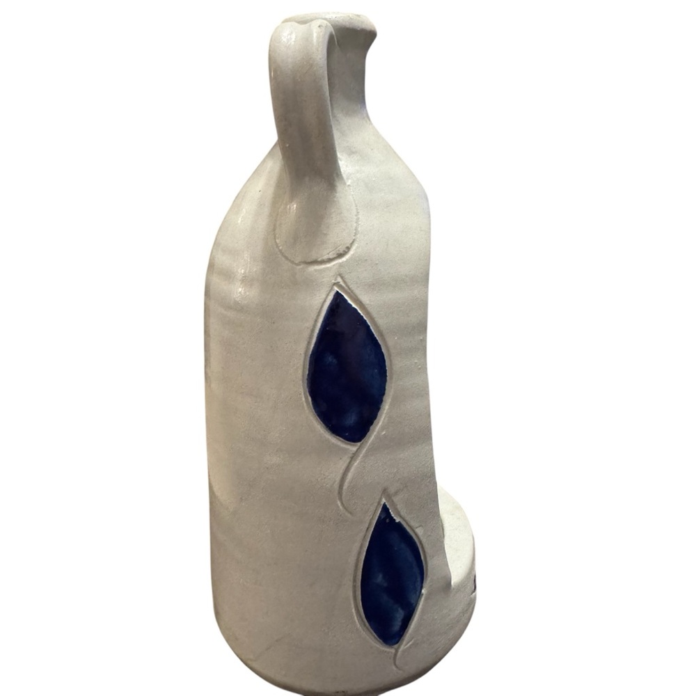 Williamsburg Pottery Grey and Cobalt Blue Salt Glazed Bottle Candle Holder - Picture 4 of 6